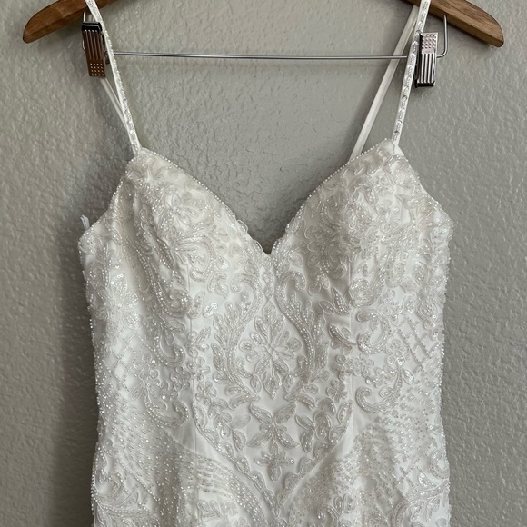 Flawed Dream Romance White Beaded Tulle Trumpet Maxi Dress - Picture 4 of 12